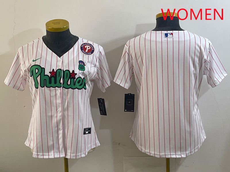 Women Philadelphia Phillies Blank White Stripe Second generation joint name 2025 Nike MLB Jersey style 2->women mlb jersey->Women Jersey